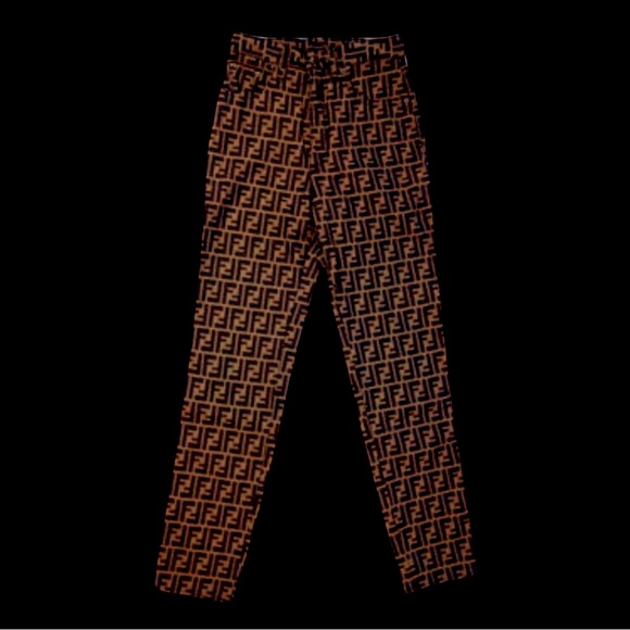 Fendi Vintage Black Brown Monogram FF Logo Zucca print HighWaist Jeans Trousers - Picture 2 of 16